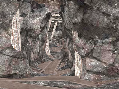 Scenic Natural Cave Interior With Rock Walls And Wooden Walkway 3d model