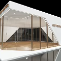 Modern White Sales Office Building With Glass Curtain Walls And Wooden Flooring