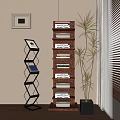 Modern Wooden Bookshelf Design With Stacked Books Decorative Plant And Photo Frame