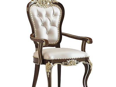 Luxury Classic European Style Public Chair With Tufted White Leather Upholstery And Exquisite Golden Carvings 3d model
