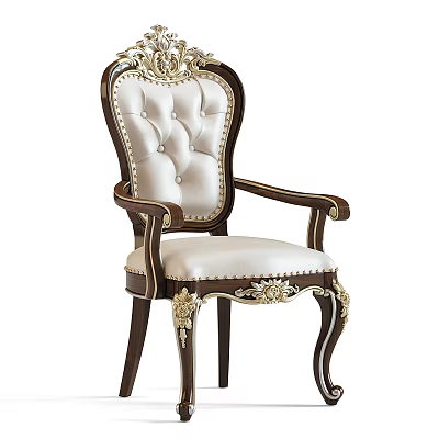 Luxury Classic European Style Public Chair With Tufted White Leather Upholstery And Exquisite Golden Carvings 3d model