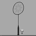 Professional Badminton Sports Equipment With Black Patterned Racket And White Shuttlecock