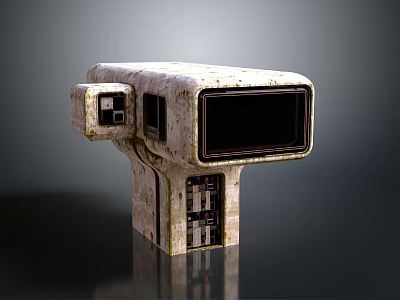 Vintage Retro Camera Device With Worn Beige Texture Black Screen And Small Panels 3d model