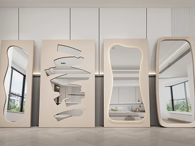 Four Unique Designed Mirrors With Geometric And Irregular Shapes In Modern Interior 3d model