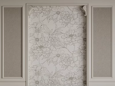 Elegant Bedroom Accent Wall With Floral Pattern Wallpaper And Gray Paneled Sides 3d model