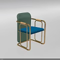 Modern Style Chair With Green Backrest Blue Seat Cushion And Golden Metal Frame
