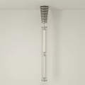 Modern Sleek Chandelier Design With Transparent Glass Cylinder And Metal Spiral Top