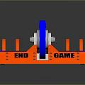 End Game Themed Mechanical Device With Blue Wheel Red Base And Orange Spikes 3d model