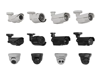 Various Projection Surveillance Cameras With White Black Designs And Outdoor Indoor Use 3d model