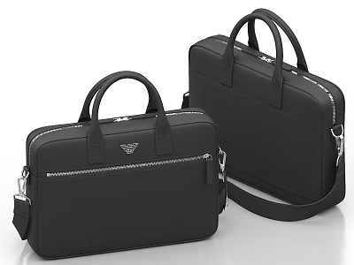 Black Leather Briefcases With Handles Shoulder Straps And Signature Logo Design 3d model