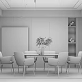Modern Dining Table Set With Pendant Lights Marble Wall And Comfortable Chairs 3d model