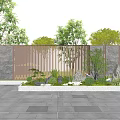 Modern Landscape Feature Wall With Stone Panels Metal Grille And Green Plants