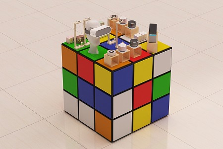 Rubik's Cube Booth Display Cabinet Audio Digital Headset Mobile Phone Wearable Equipment 3d model