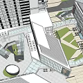 Modern Commercial Complex With Open Plaza Green Spaces And Connecting Walkways