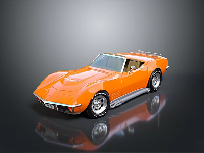 Orange Vintage Sports Car With Shiny Body Chrome Accents And Reflective Surface 3d model