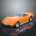 Orange Vintage Sports Car With Shiny Body Chrome Accents And Reflective Surface