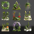 Diverse Indoor Flower Displays with Hanging Planters Shelves and Vases Including Greenery and Blooms