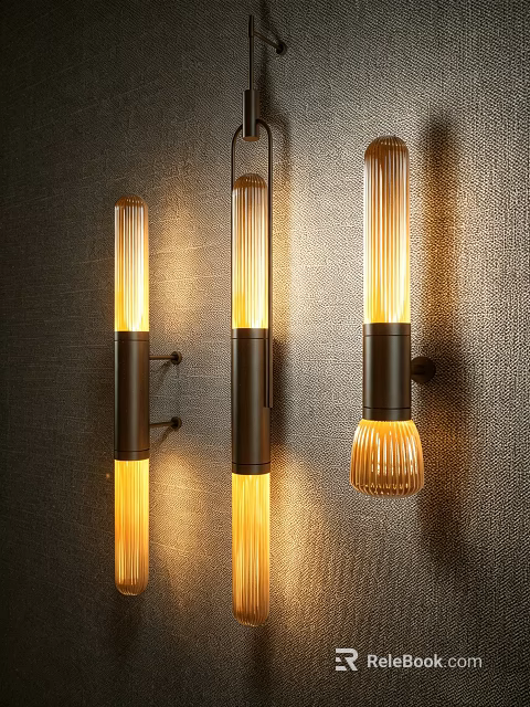 Modern Wall Lamps With Sleek Design Mounted On Textured Wall Emitting Warm Light 3d model 