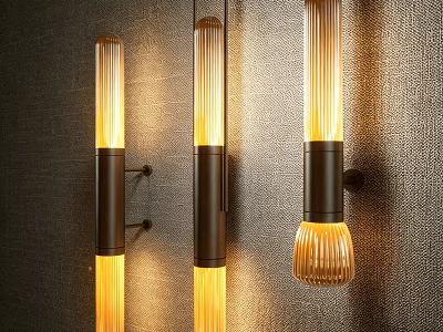 Modern Wall Lamps With Sleek Design Mounted On Textured Wall Emitting Warm Light 3d model