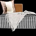 Modern Single Seater Sofa With Houndstooth Pattern Gray Blanket And Decorative Pillow 3d model
