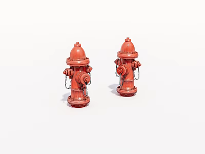 Two Red Fire Hydrants Essential Public Safety Facilities For Urban Areas 3d model