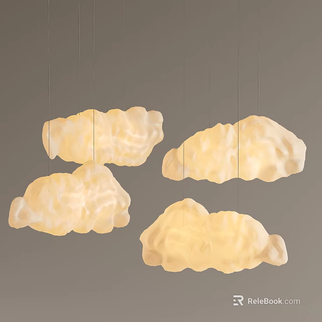Four Cloud Shaped Chandeliers With Warm Creamy Glow For Modern Interior Decor 3d model 
