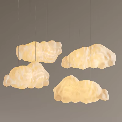 Four Cloud Shaped Chandeliers With Warm Creamy Glow For Modern Interior Decor 3d model