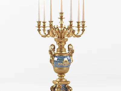 Decorative Classical Gold Blue Candelabra Featuring Intricate Patterns And Multiple Candle Arms 3d model
