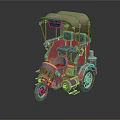 Vintage Tricycle With Lit Top Light Canopy Red Gold Decorations And Gold Wheels
