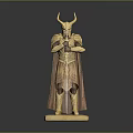 Mythical Warrior Statue With Horned Helmet Armor And Sword On Base
