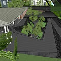 Modern Garden Landscape Design With Greenery Pathways And Surrounding Buildings 3d model