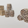 Decorative Ornament Set With Net Wrapped Wooden Boxes And Barrels