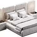 Elegant Modern Double Bed With Tufted Headboard Plush Pillows Gray Quilt And Nightstand