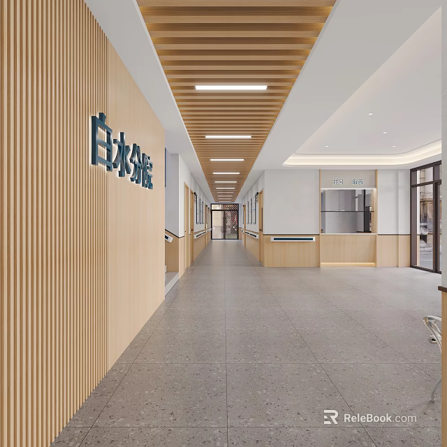 Modern Hospital Outpatient Clinic Interior With Reception Area And Corridor 3d model 