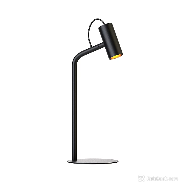 Modern Black Desk Lamp With Adjustable Head And Circular Base Warm Yellow Light 3d model