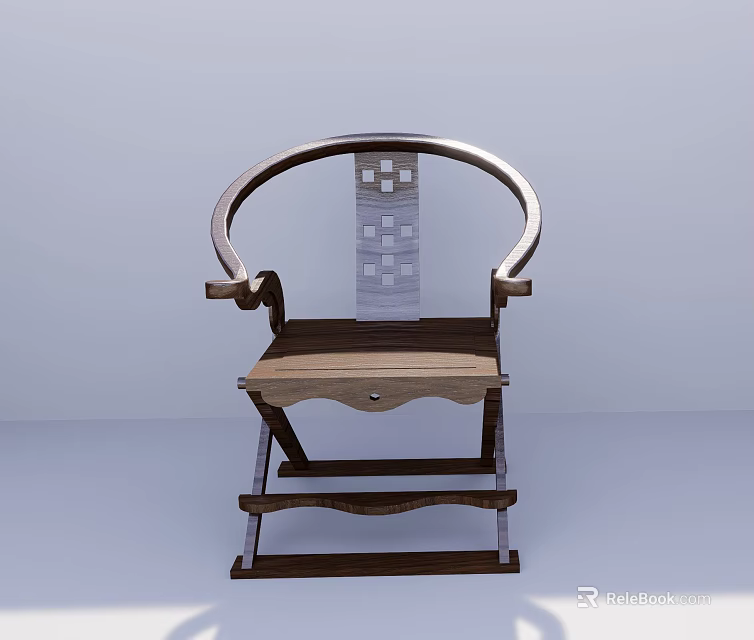 Traditional Chinese Wooden Armchair With Curved Armrests Lattice Backrest And Footrest 3d model 