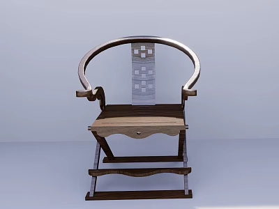 Traditional Chinese Wooden Armchair With Curved Armrests Lattice Backrest And Footrest 3d model