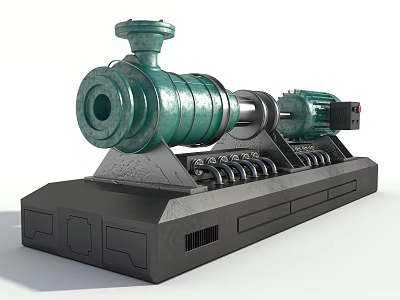 Green Horizontal Cylindrical Industrial Equipment With Black Base And Motor Component For Industrial Use 3d model