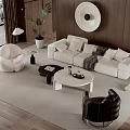 Modern White Sofa and Coffee Table Set in Living Room with Cushions and Floor Lamp