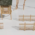 Bamboo Crafted Decorative Items Including Arches Bed Frames And Small Houses 3d model