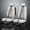 Furniture Seats In Beige Quilted Pattern With Seat Belts And Metal Base