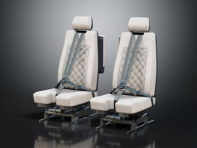Furniture Seats In Beige Quilted Pattern With Seat Belts And Metal Base 3d model