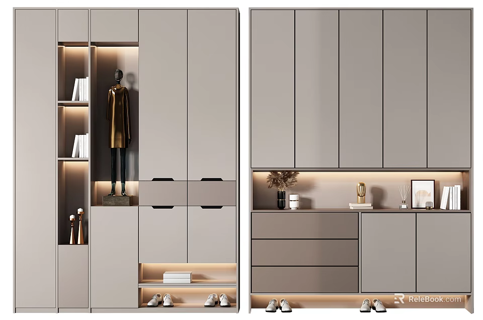 Modern Sleek Shoe Cabinet Featuring LED Lighting Display Shelves And Storage Design 3d model 