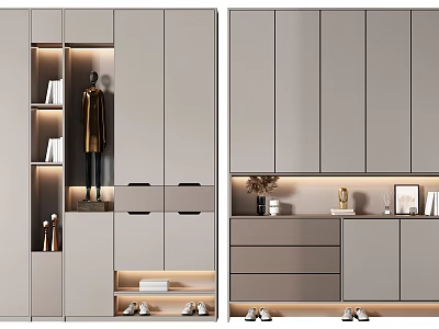 Modern Sleek Shoe Cabinet Featuring LED Lighting Display Shelves And Storage Design 3d model