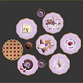 Delicate Colorful Dessert Assortment With Strawberries Cream Macarons And Purple Plates