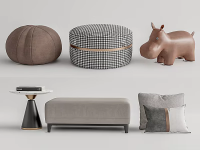 Modern Ottoman Sofa Stools In Various Designs With Soft Pillows And Accent Furniture 3d model