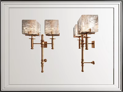 Elegant Brass Wall Sconces With Double Square Glass Shades For Interior Lighting Decor 3d model