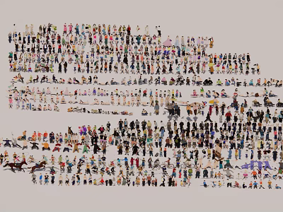 Large Group of People With Diverse Attire Standing Together in Public Area 3d model