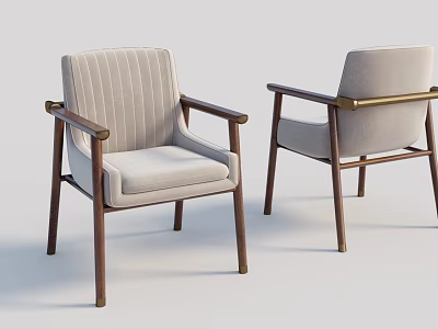 Modern Upholstered Dining Chairs With Striped Backrest Armrests And Wooden Legs 3d model