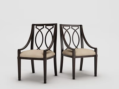 Elegant Leisure Chairs With Dark Wooden Frame Carved Backrest And Light Padded Seat 3d model
